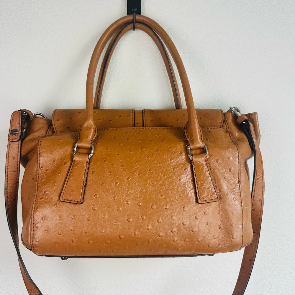 Milly tan Mina ostrich leather convertible satchel‎ bag